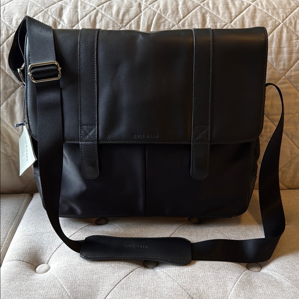 Cole Haan Black Leather Trim Messenger Bag